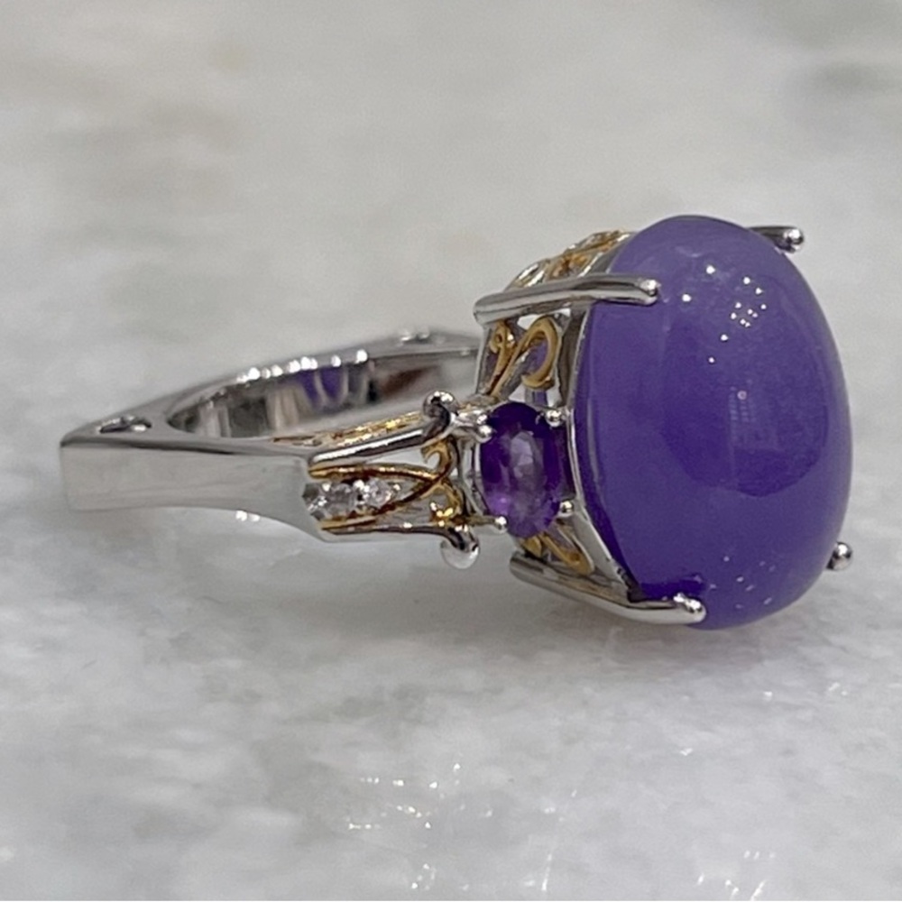 Burmese Purple Jade Multigemstone YG and Sterling Cocktail Statement Ring Sz 8 - Picture 5 of 13
